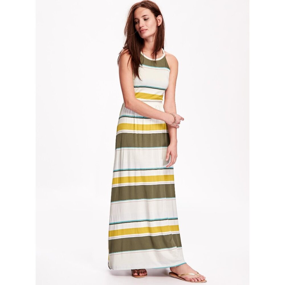 Old Navy Cool Stripe Sleeveless Jersey Racerback Maxi Dress Summer Beachy MED